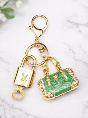 LV Authentic Gold Lock & Key 🔑 Luxury Bag Charm w/ Unbranded Bag Keychain